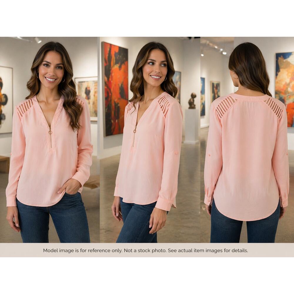 Candie's Blush Pink Zip Front Shoulder Cutout Blouse Size L‎ NWT